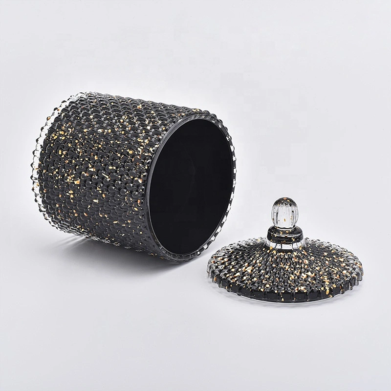 Elegant Black round glass candle holder with lid home decor