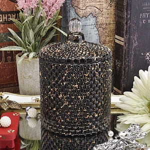Elegant Black round glass candle holder with lid home decor