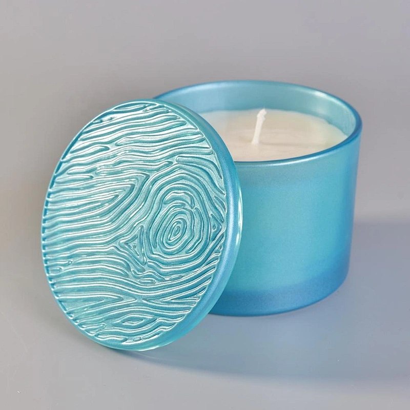 10oz Hot sales luxury blue matte candle glass jar with lids