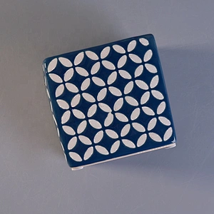Blue square ceramic candle tin for candle making
