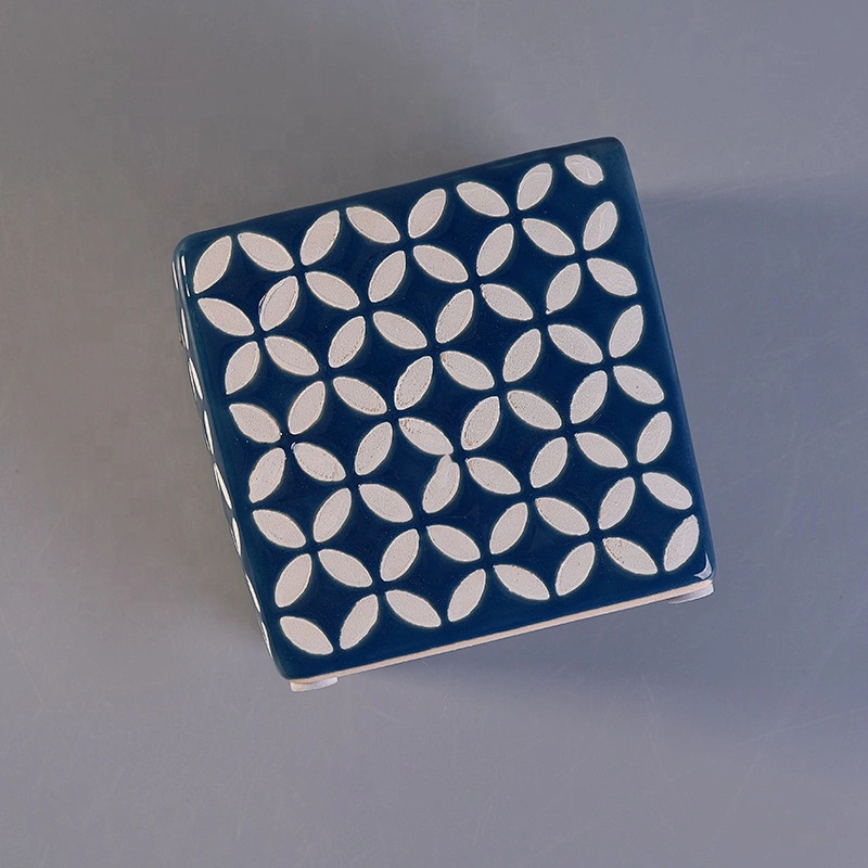 Blue square ceramic candle tin for candle making