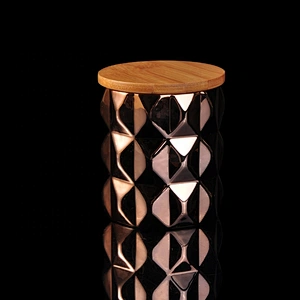 10oz Home decoration rose geometric ceramic candle jar with wood lid