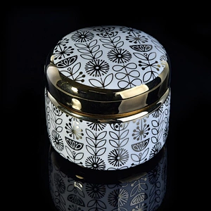 8oz 10oz 20oz Wholesales golden candle ceramic jar with lids