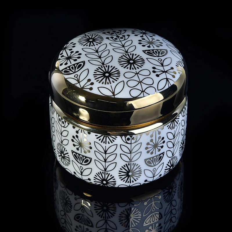 8oz 10oz 20oz Wholesales golden candle ceramic jar with lids