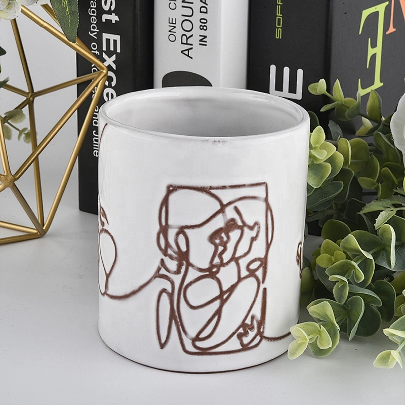 Wholesales white people pattern votive empty ceramic candle holder