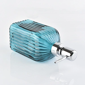 embossed stripe glass bath accessories spray blue glass lotion dispenser for bathroom