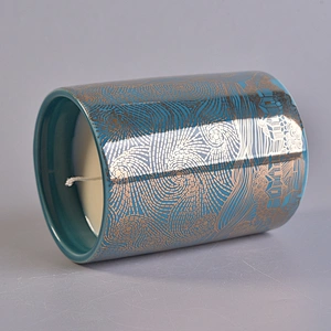 10oz Cylinder scented blue candle ceramic holder home decoration