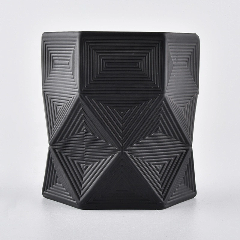 Hexagon luxury geometric black custom glass candle jar