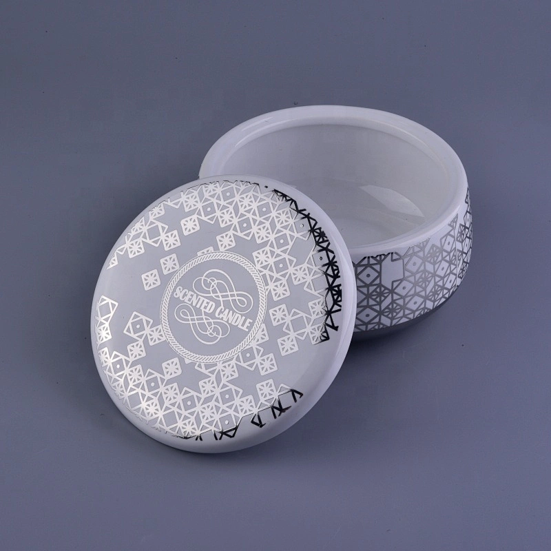 10oz 12oz 14oz Modern empty silver candle ceramic holder with lids