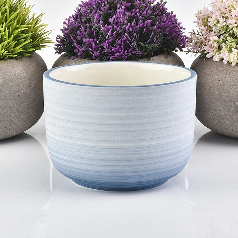 Wholesales custom empty blue frosted ceramic candle holders