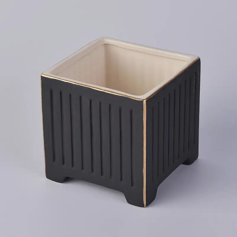 Customized Square Black Ceramic Candle Vessels