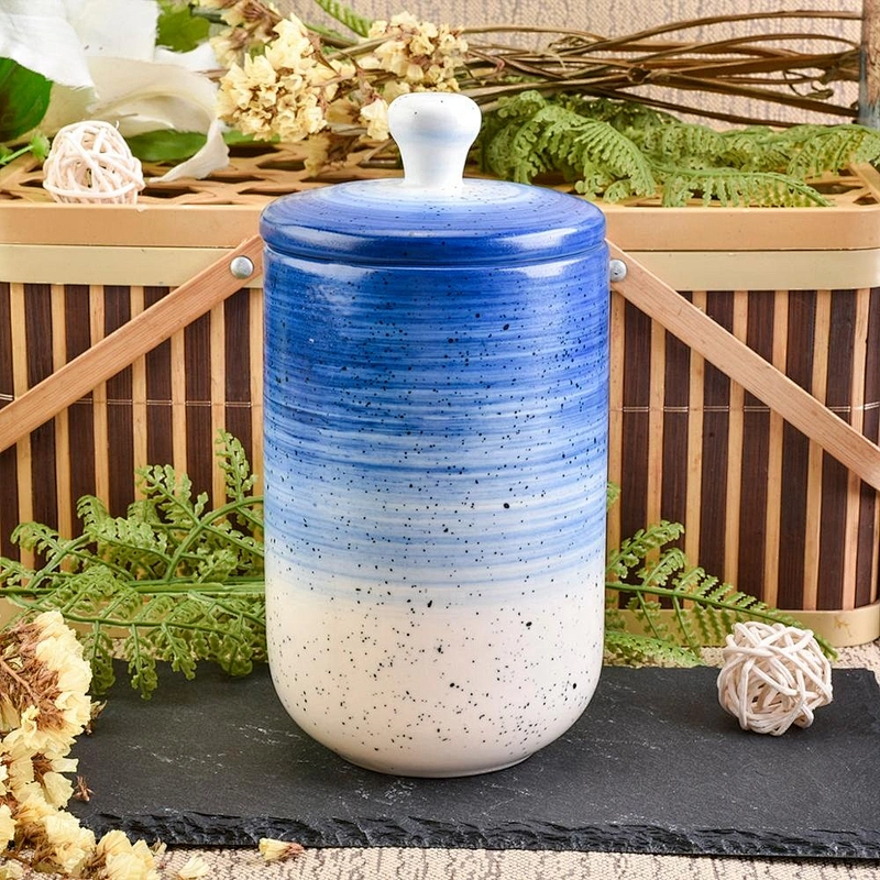 Wholesales custom blue luxury ceramic candle container with lid