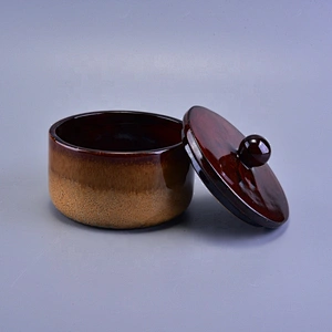 Wholesales chinese brown round ceramic candle container with lid