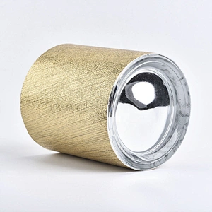 Bulk cylinder golden PU leather candle holder jars 10oz 12oz