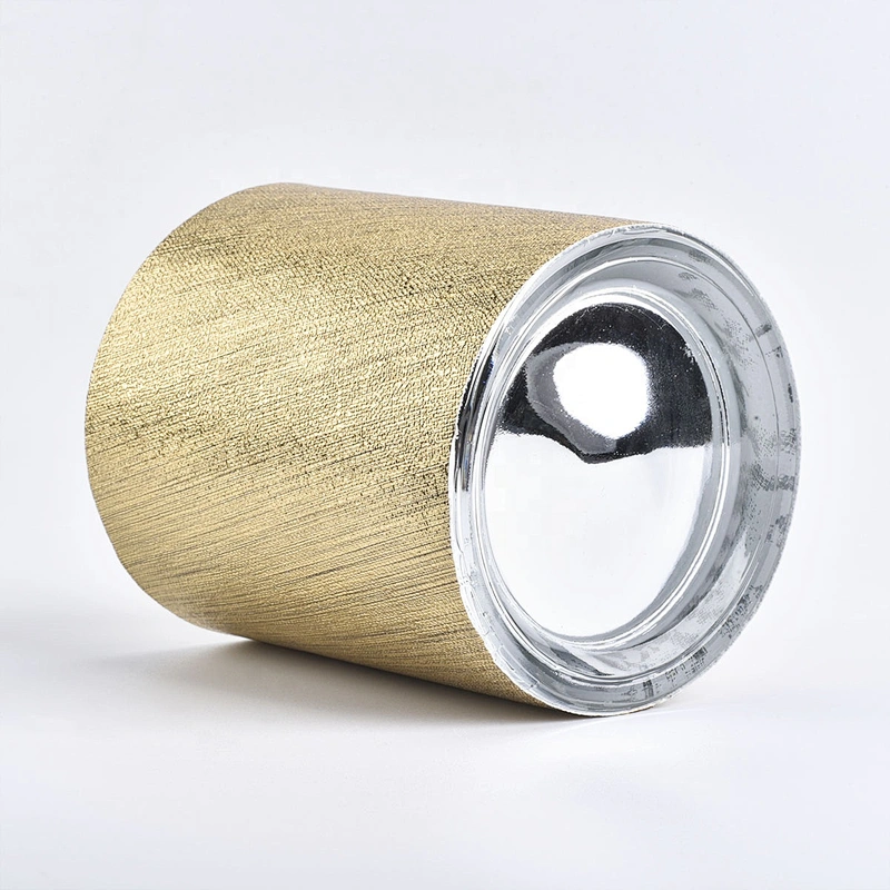 Bulk cylinder golden PU leather candle holder jars 10oz 12oz