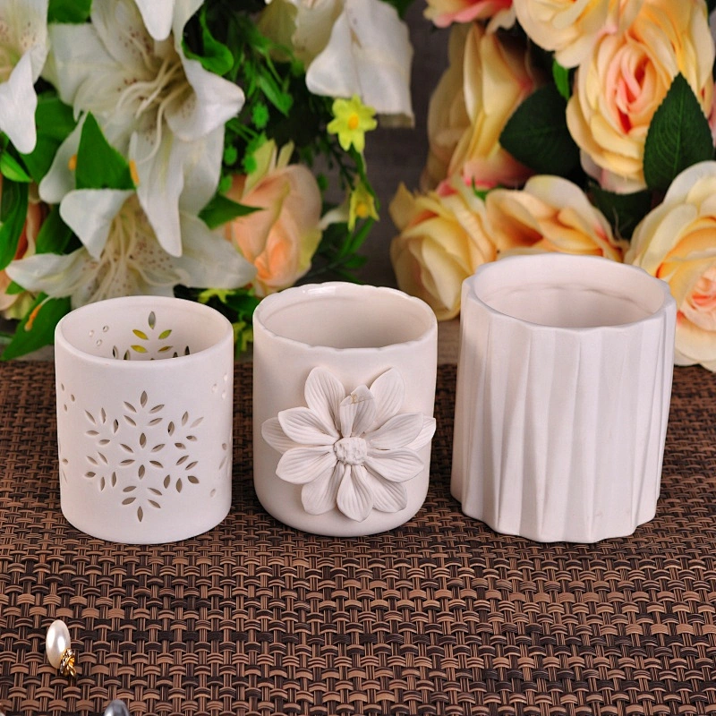 Home decoration custom matte white ceramic candle holder