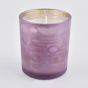 Wholesales electroplated purple frosted candle glass holder jars