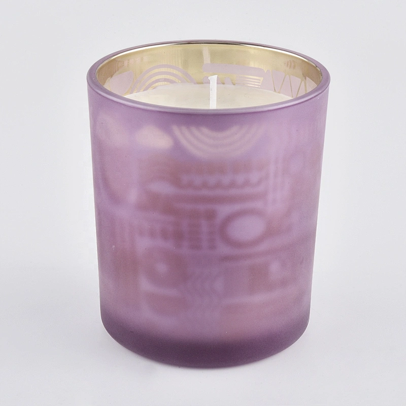 Wholesales electroplated purple frosted candle glass holder jars