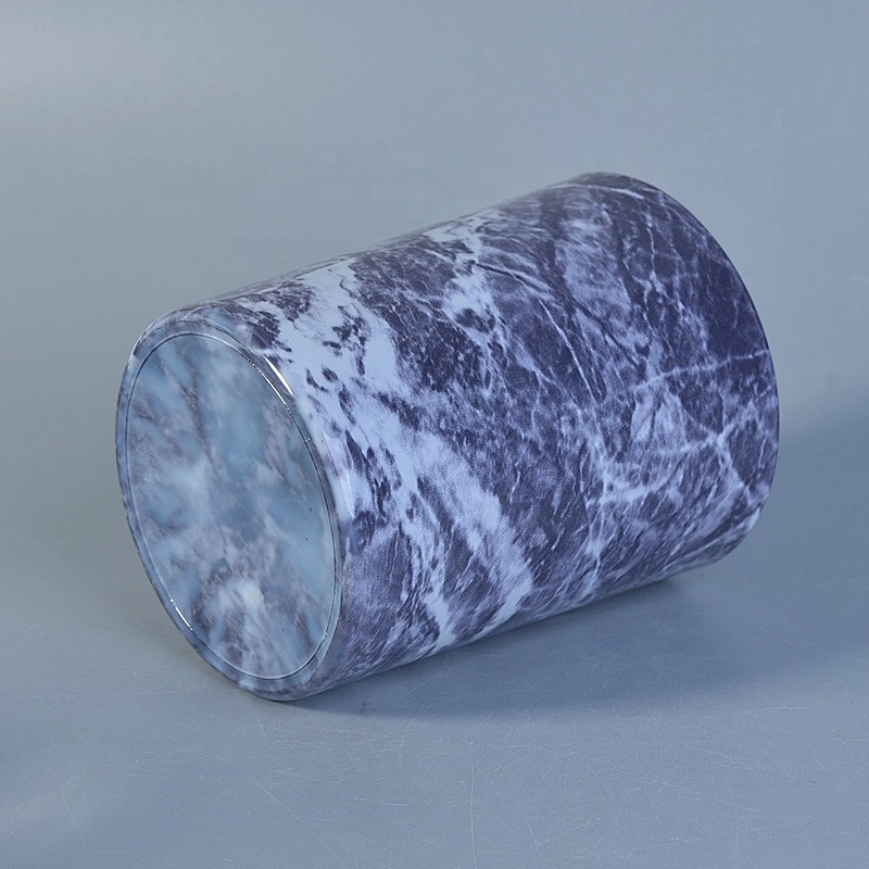 Purple Marble Pattern Water Transfer Candle Jar Glass