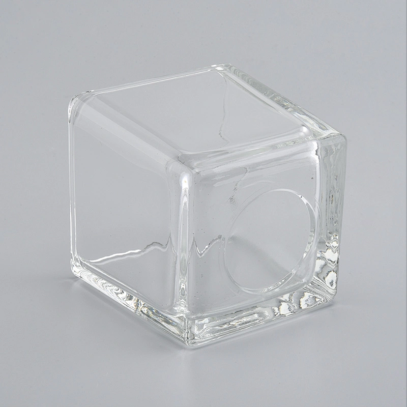 16oz square hotel decoration high-white transparent glass candle holder