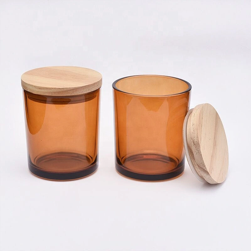 home decor brown glass candle jars with wood lid
