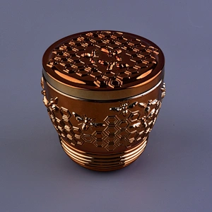 Sunny bee design votive gold glass candle holder with glass lid