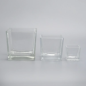 16oz square hotel decoration high-white transparent glass candle holder