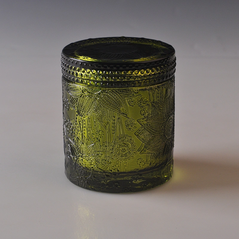 Sunny colored engraving Luxury glass candle jar with box