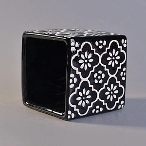 Home Decorative Square Black Ceramic Candle Vessel Empty