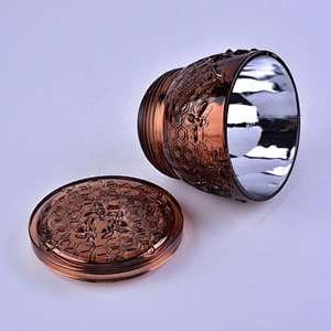 Wholesales luxury tealight glass candle container with gold lid