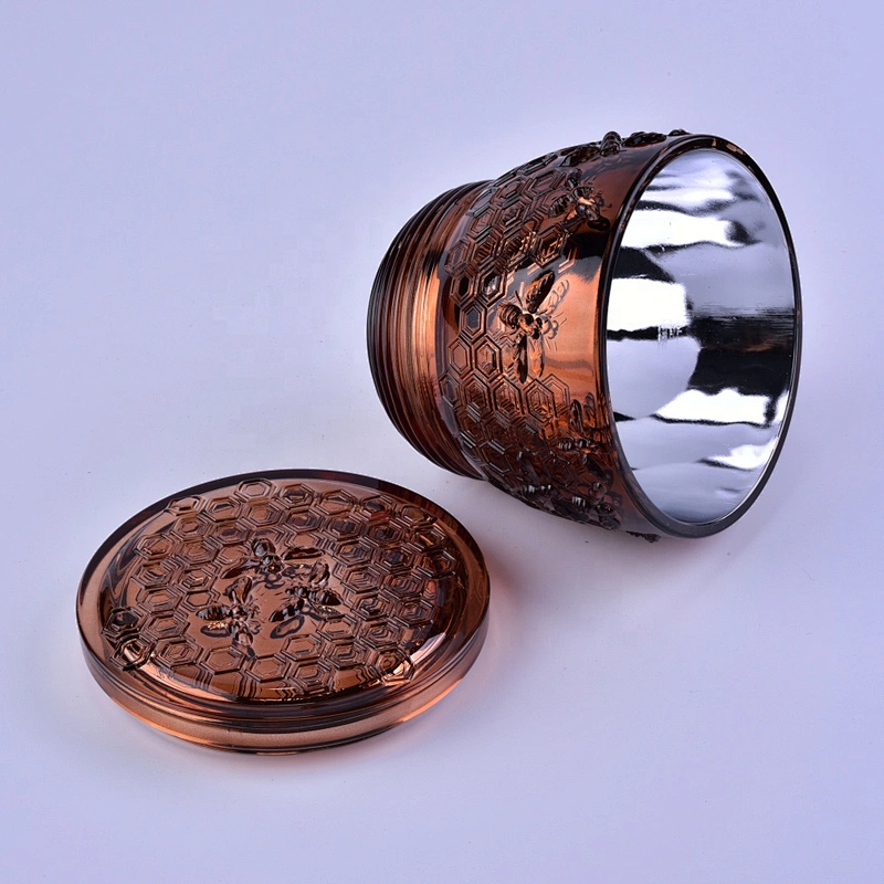 Wholesales luxury tealight glass candle container with gold lid