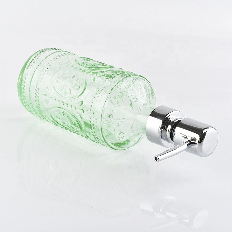 Luxury green emboss  Glass bathroom accessories four sets