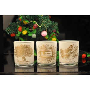 Wholesales crystal printing black glass candle jar 10oz