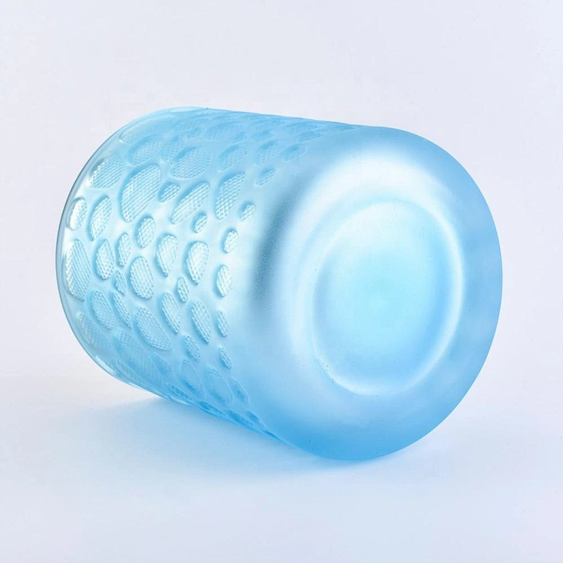 Custom blue matte empty decorative glass candle jars 8 oz