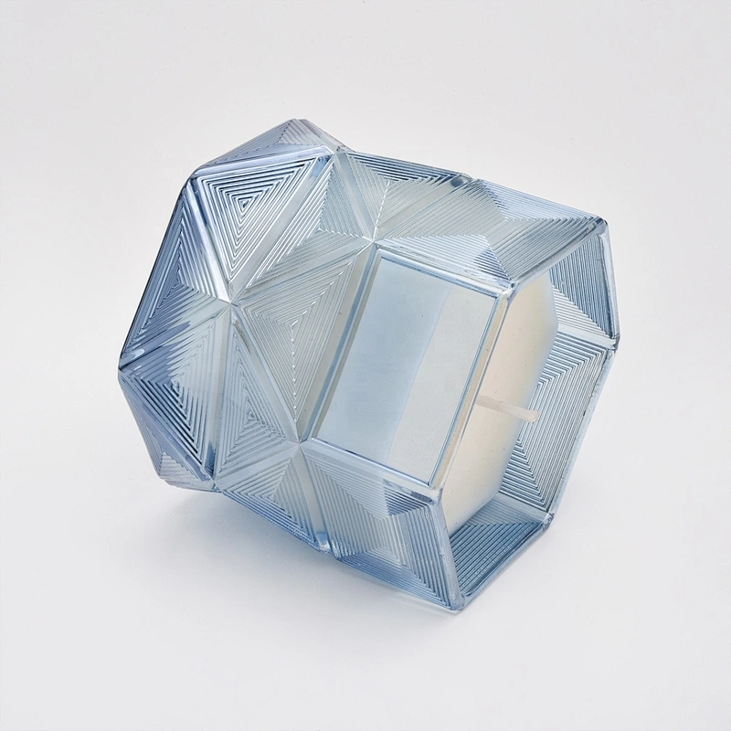 8oz 10oz 20oz Sunny Hexagon custom blue glass candle holders