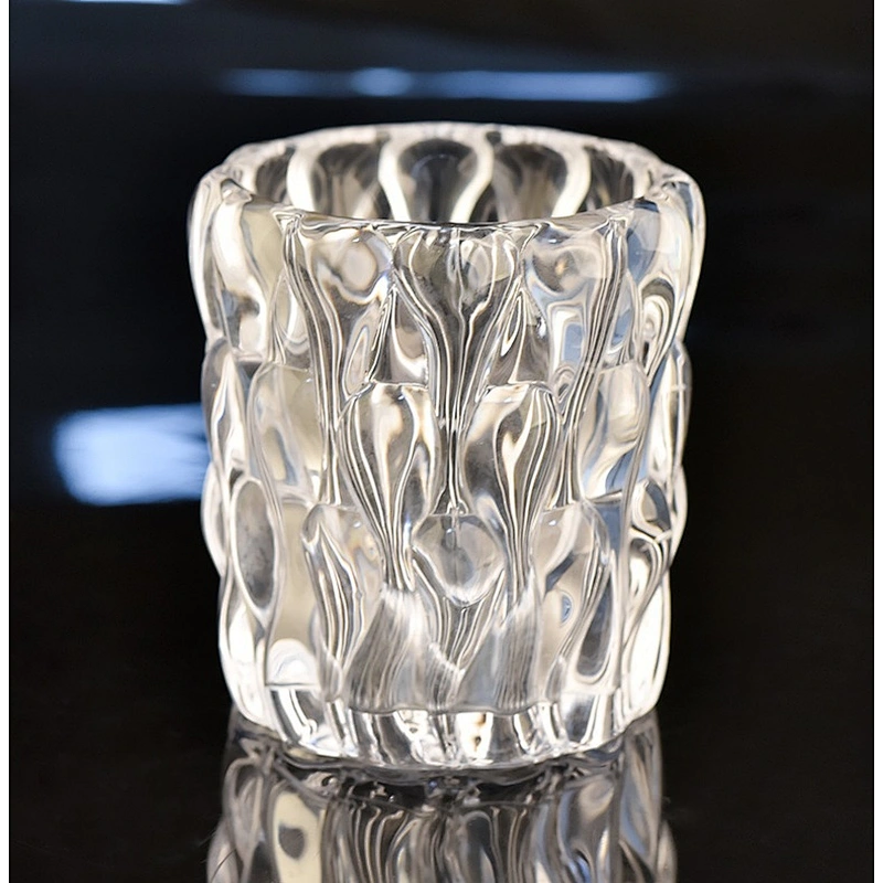8oz unique embossed high-white glass candle holder glass jar for hotel decoration