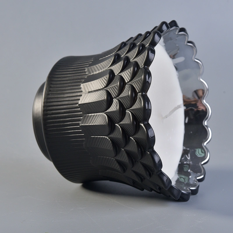 Luxury black decorative feather tealight glass candle holder 8oz 10oz 12oz