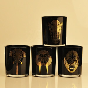 Black Candle Glass Jar With Gold Decoration