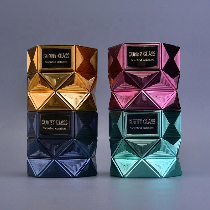 Luxury scented Hexagon custom colorful glass candle jar supplier