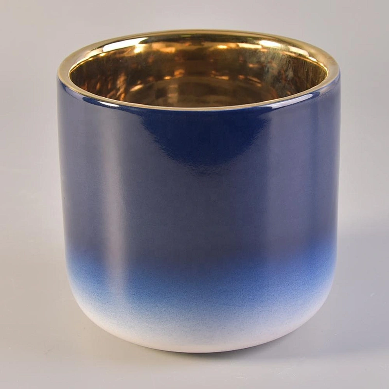 Home decoration Wholesales electroplated blue luxury ceramic candle holders