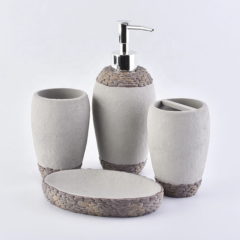 Wholesales grey cement bathroom Lotion dispenser accessories sets