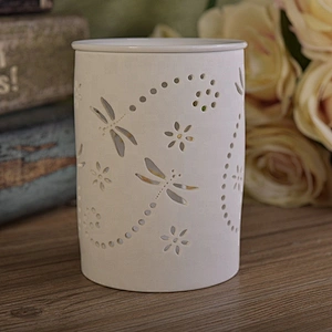 Cylinder hollow votive ceramic candle lantern