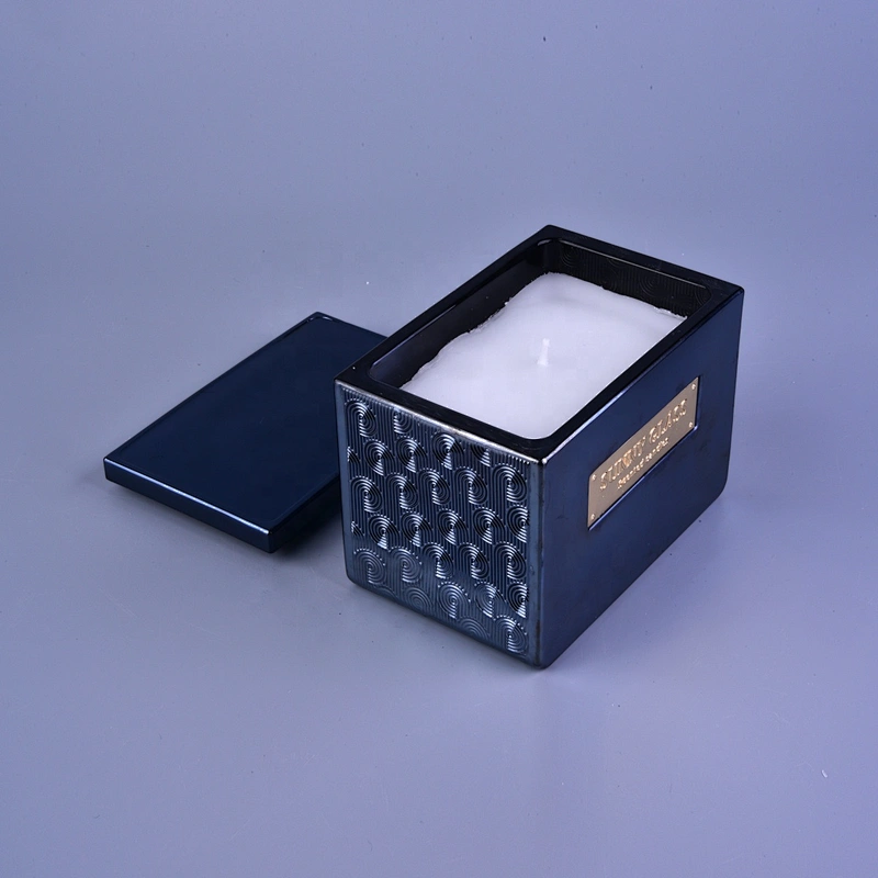 Sunny design square dark blue scented empty Glass Candle jars with lid