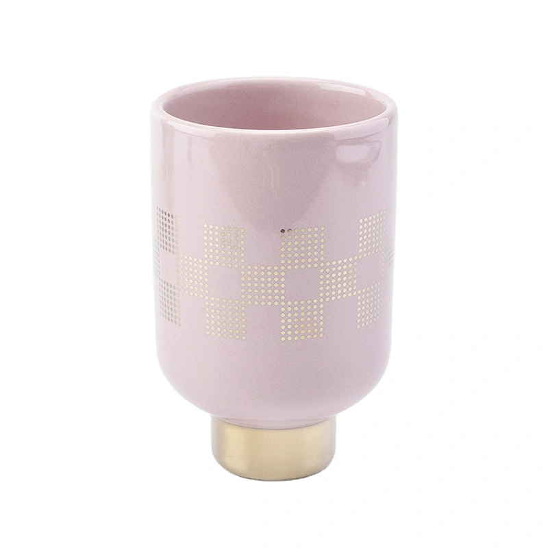 Wholesales empty custom design pink standing ceramic candle jar