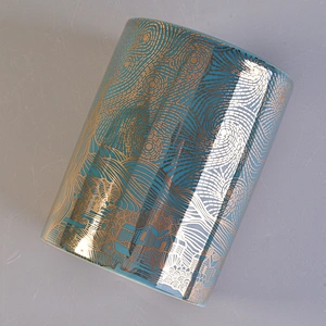 10oz Cylinder scented blue candle ceramic holder home decoration