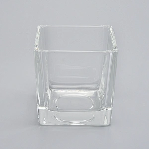 16oz square hotel decoration high-white transparent glass candle holder