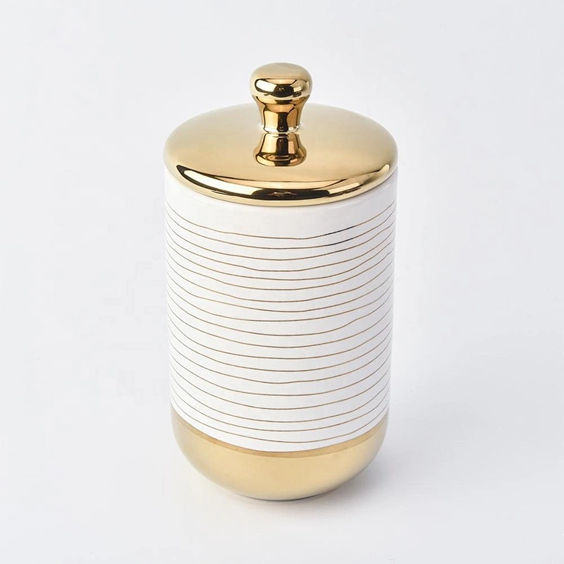 Wholesales luxury electroplated ceramic candle holder with gold lid