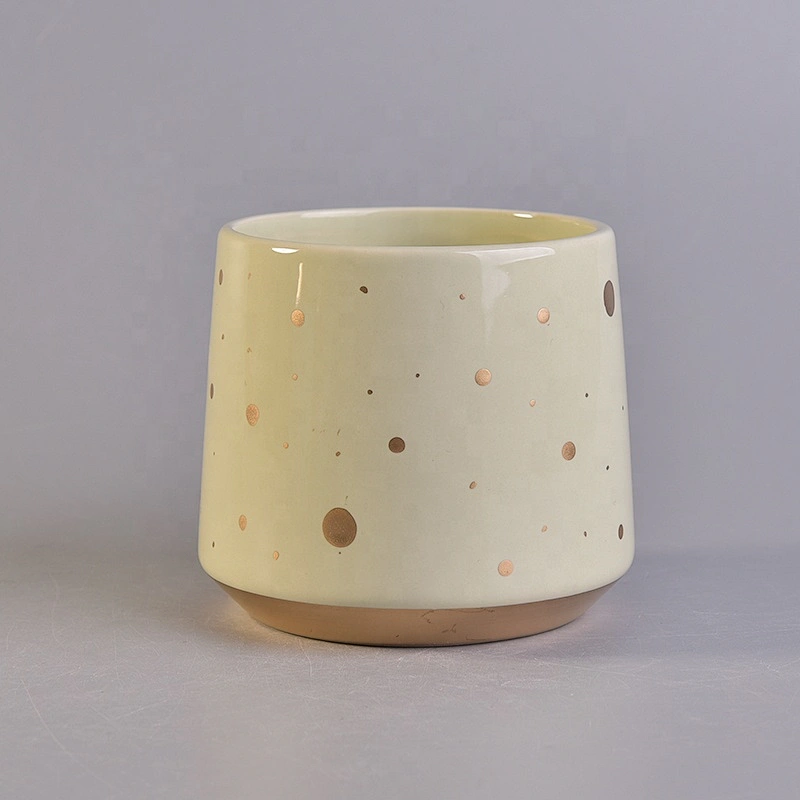 Wholesales green luxury candle ceramic holder container with wooden lid