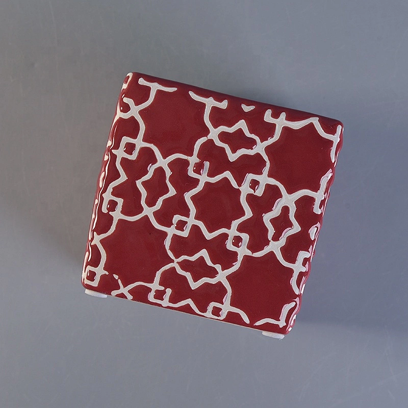 Luxury red square ceramic candle jars for candle making