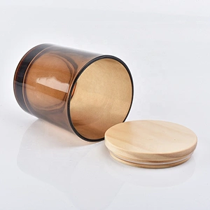 Amber Glass Candle Jars With Wooden Lids
